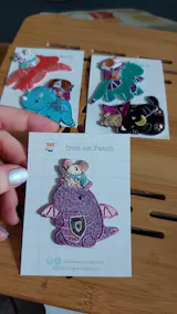 Mouse Riding Dragon Embroidered Iron-On Patch