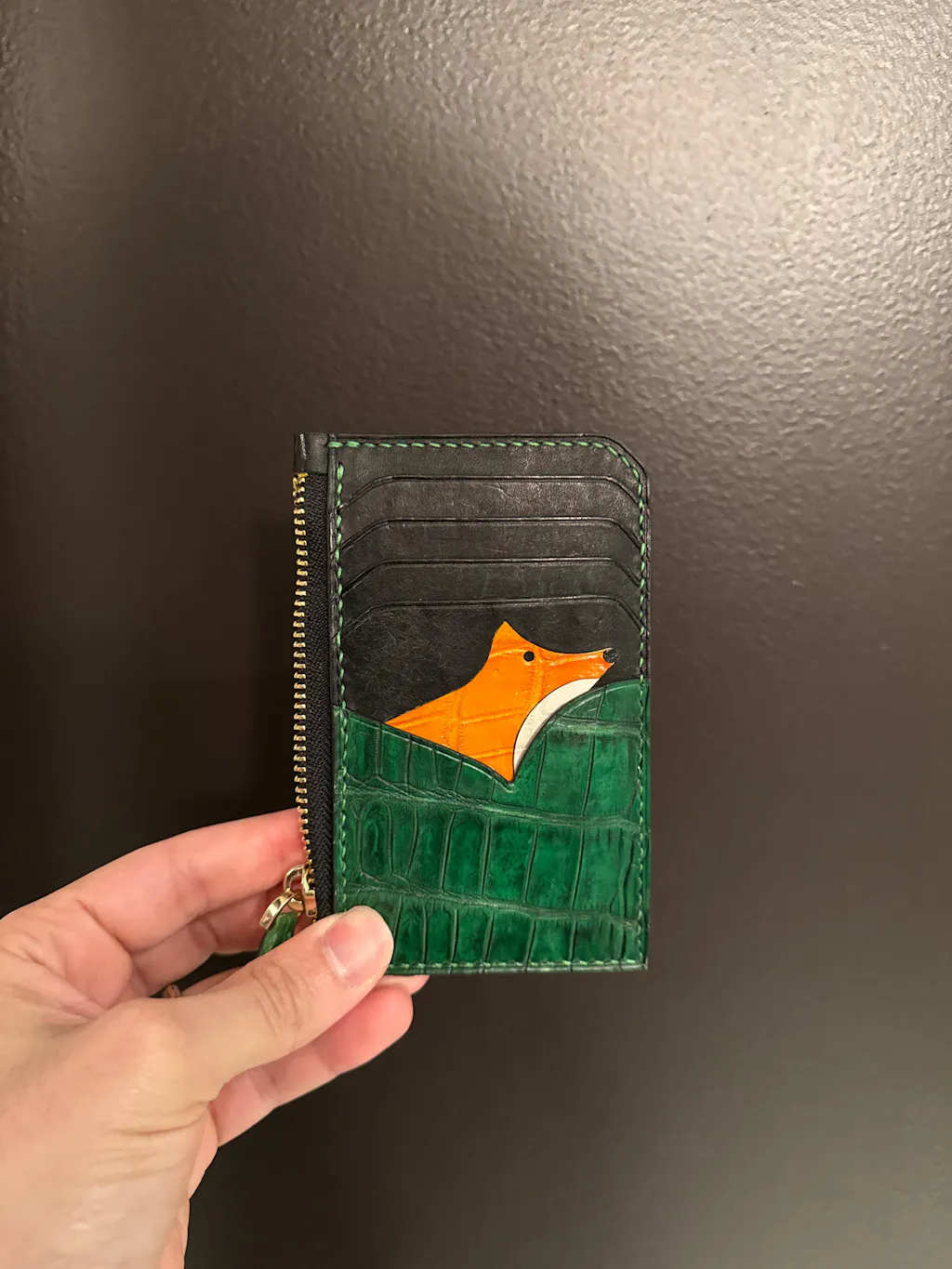 Minimalist Brown Epsom mix Lizard Leather Card Holder