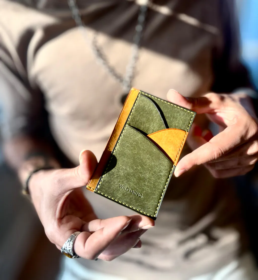 Olive and Golden Pueblo Leather Vertical Card Holder