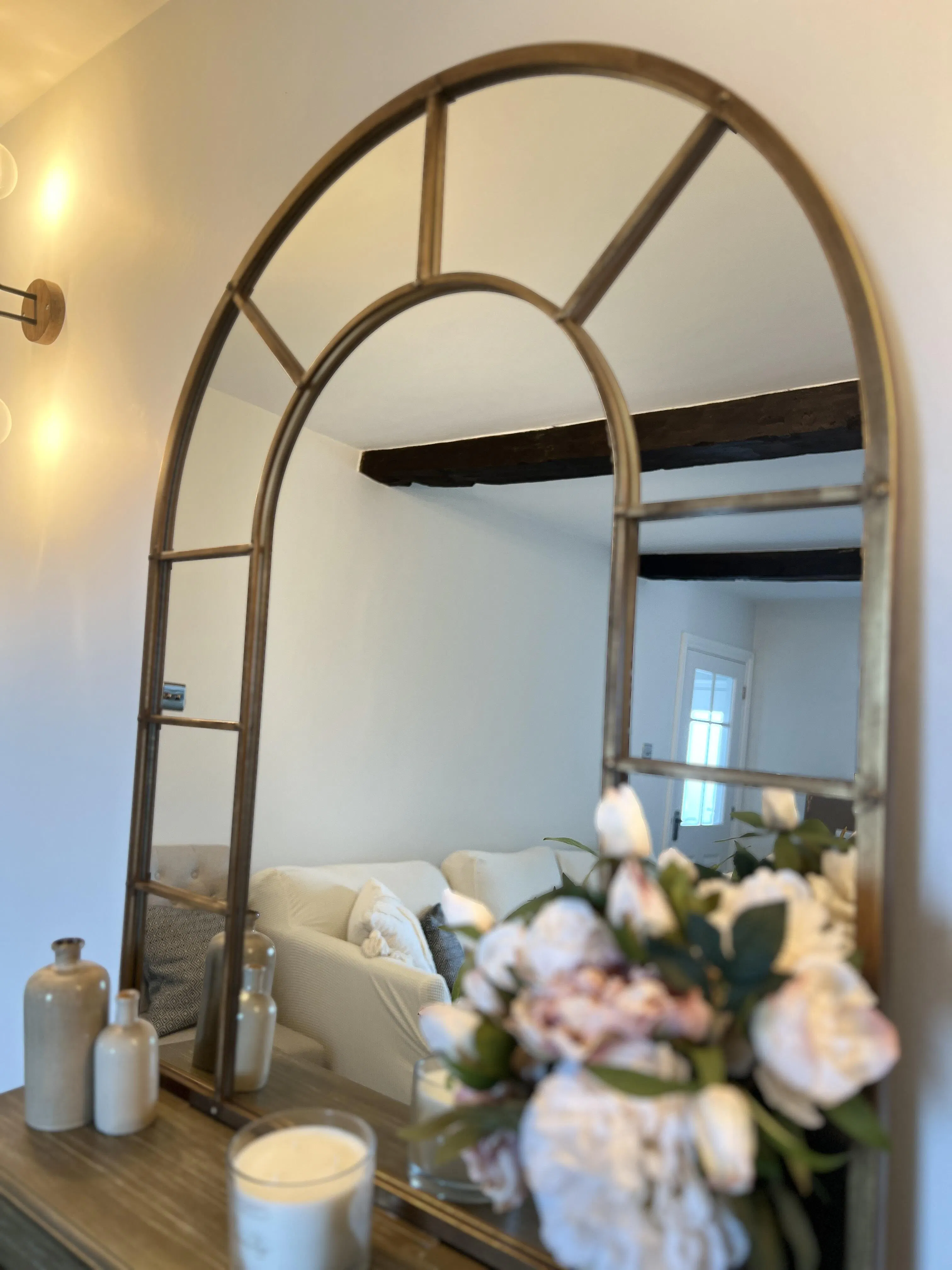 Gold Industrial Arched Metal Wall Mirror 119cm x 99cm Chicago