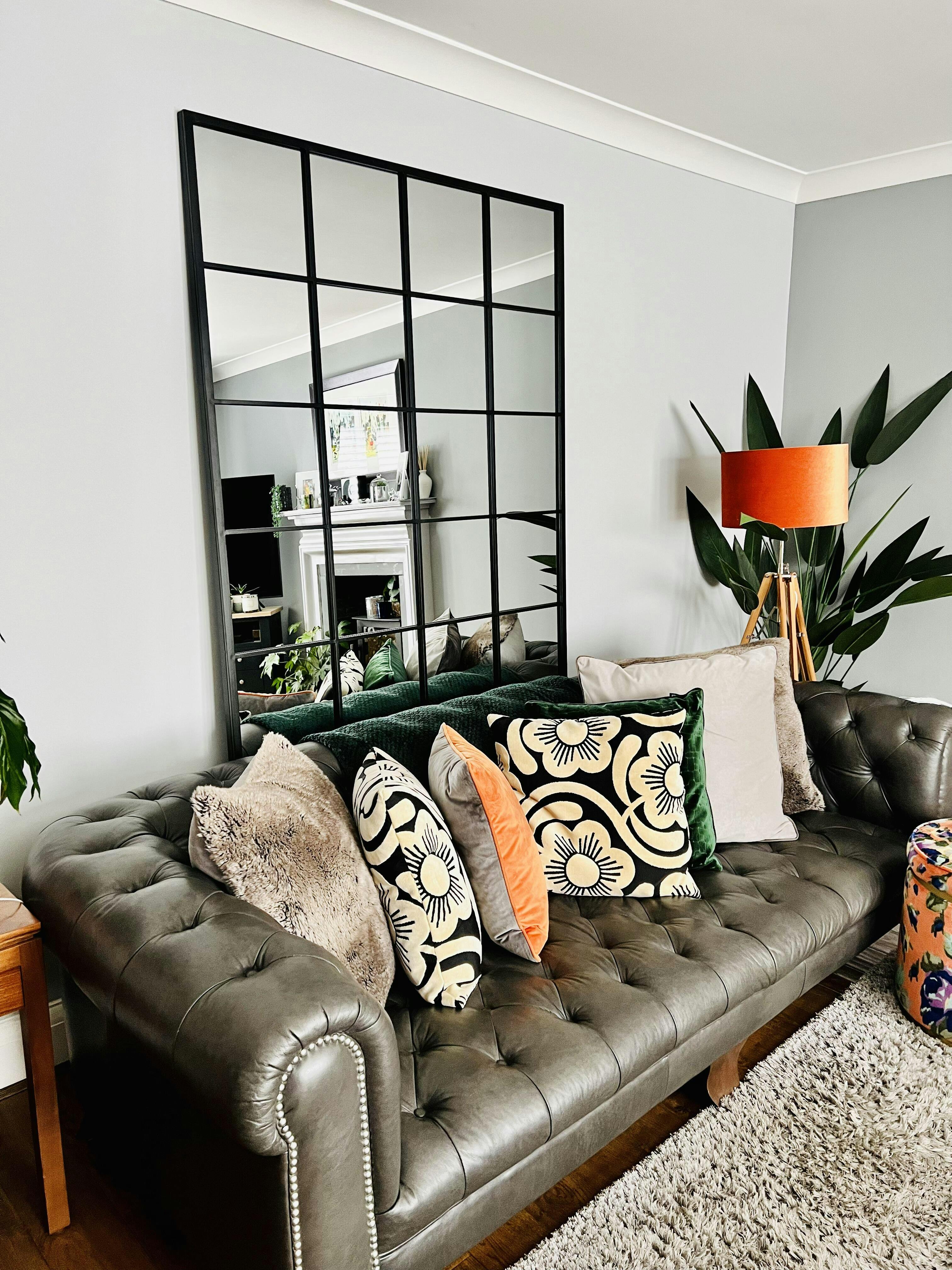 XL Full Length Black Metal Window Mirror 210cm x 120cm Brooklyn