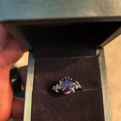 Silvershake Simulated Alexandrite Sterling Silver Leaf Ring - Color Change Gemstone From Green To Red | 925 Silver Filigree Design - View #6