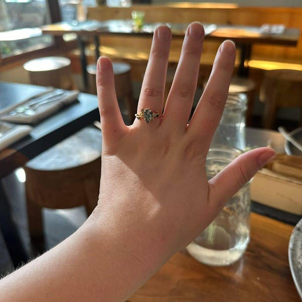 Vintage oval cut green moss agate engagement ring rose gold art deco cluster leaf nature inspired bridal promise wedding ring set women