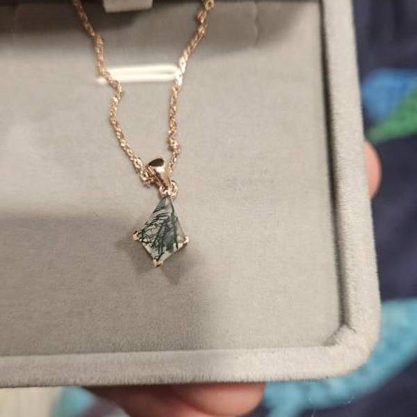 Kite natural moss agate necklace solid 14k 18k rose gold vintage unique Personalized pendant for women her anniversary bridal gift mother