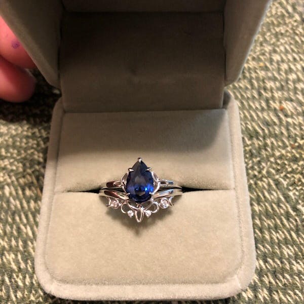 Pear shaped sapphire engagement ring set white gold solitaire unique vintage engagement ring moissanite ring women norse viking ring jewelry