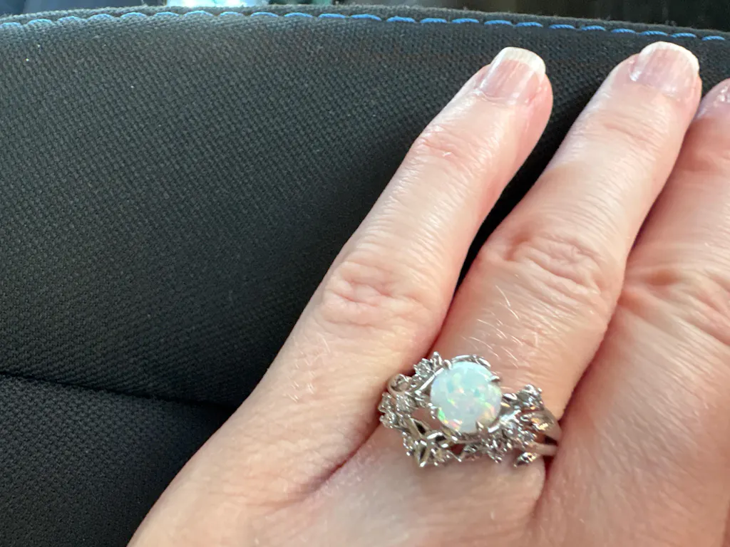 Vintage round white opal wedding ring set leaf nature inspired opal engagement ring set diamond Celtic knot wedding band anniversary gift