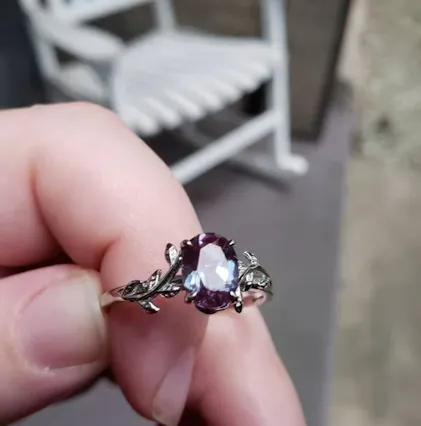 Silvershake Simulated Alexandrite Sterling Silver Leaf Ring - Color Change Gemstone From Green To Red | 925 Silver Filigree Design - View #7