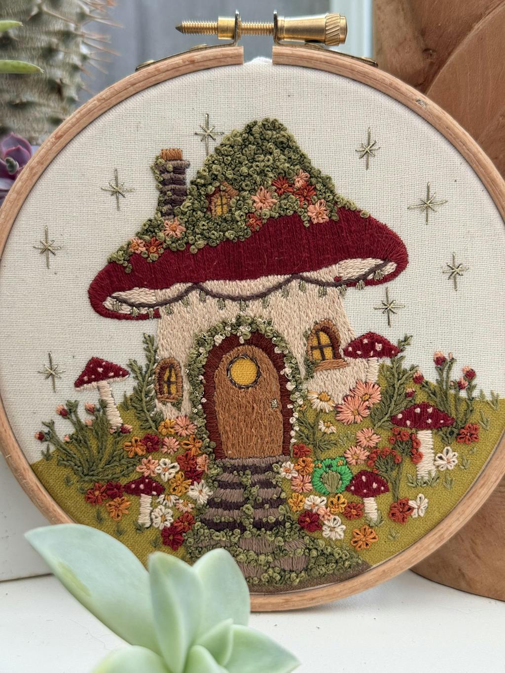 Mushroom House Embroidery Kit