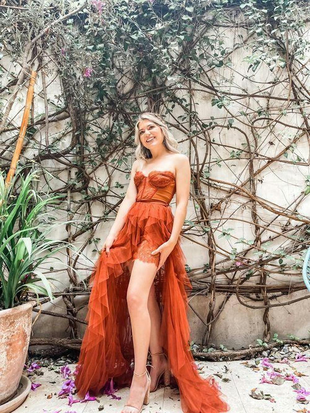 Rust Strapless Lace Sweetheart Thousand Layers Tulle Slits A-line Evening Gowns Prom Dresses, WGP224