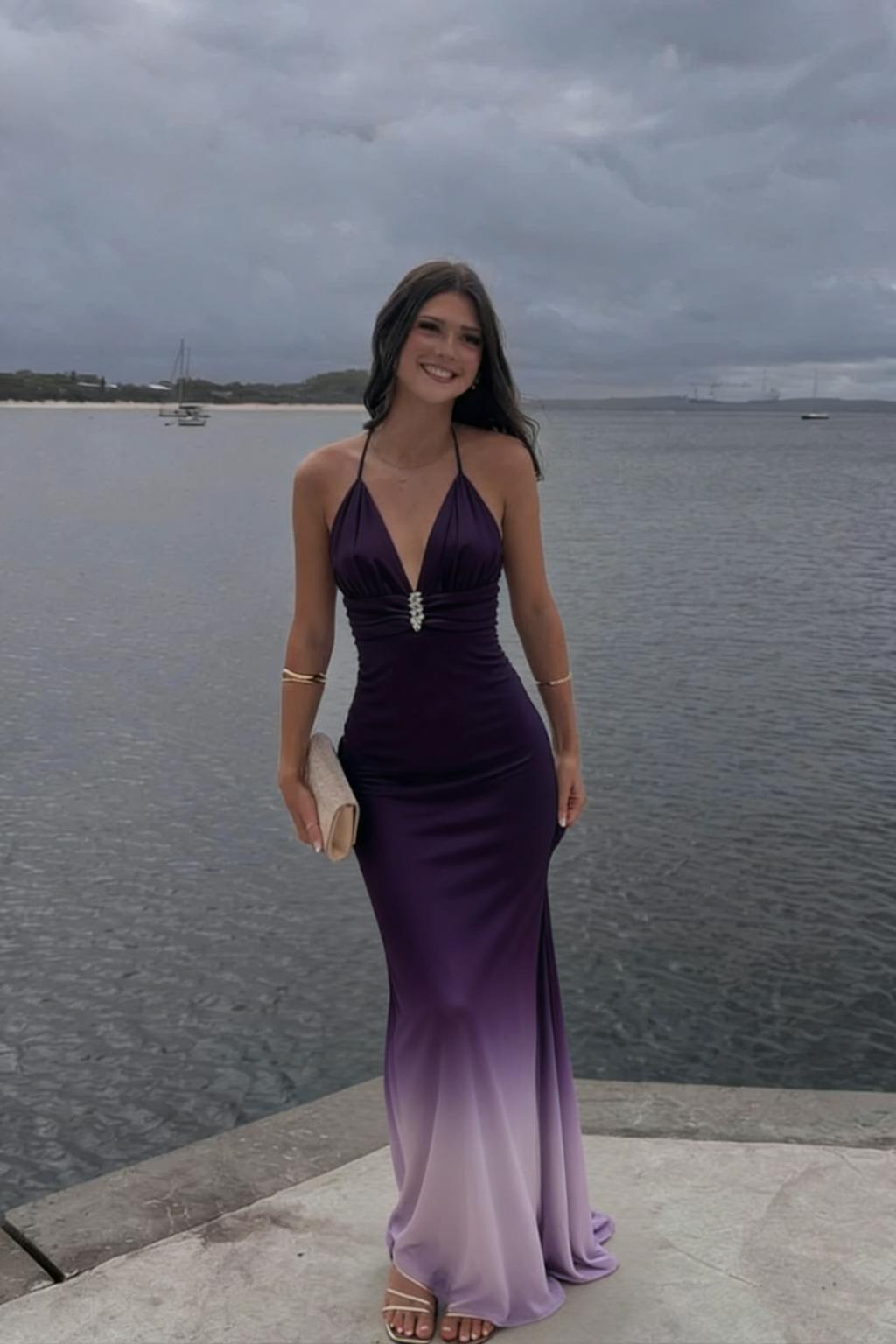 Unique Purple V-Neck Mermaid Long Prom Dress Ideas, Evening Party Dresses,WGP1842