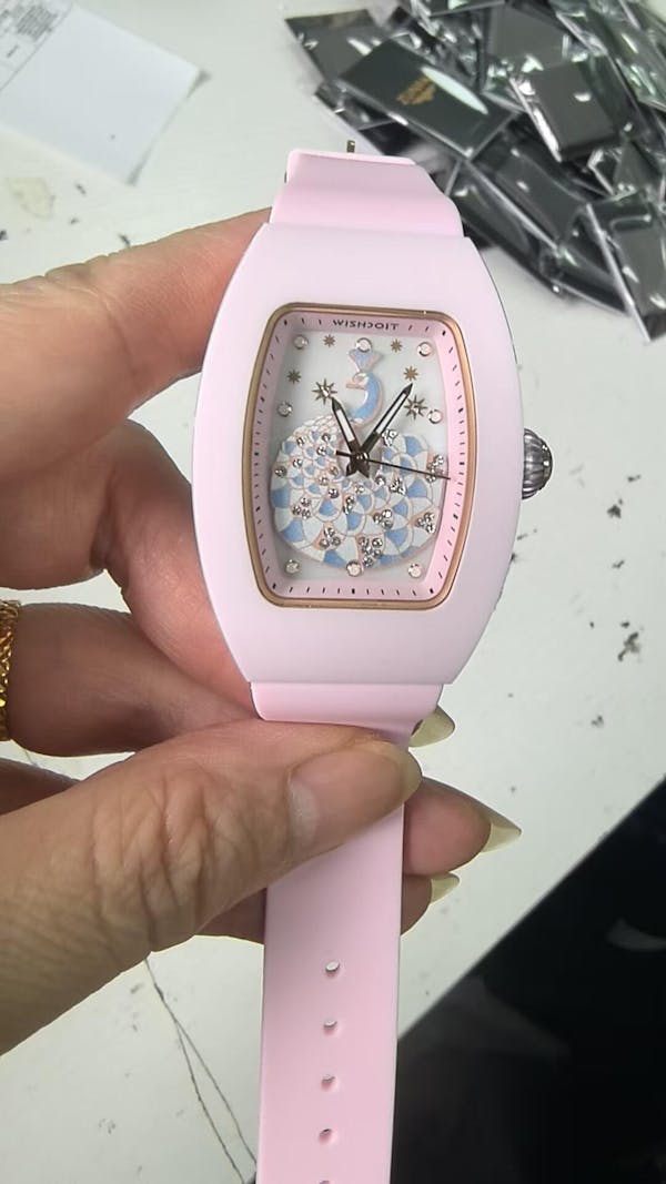 Peacock Plume Women's Quartz Watch - Ceramic Tonneau with 3D Peacock Dial