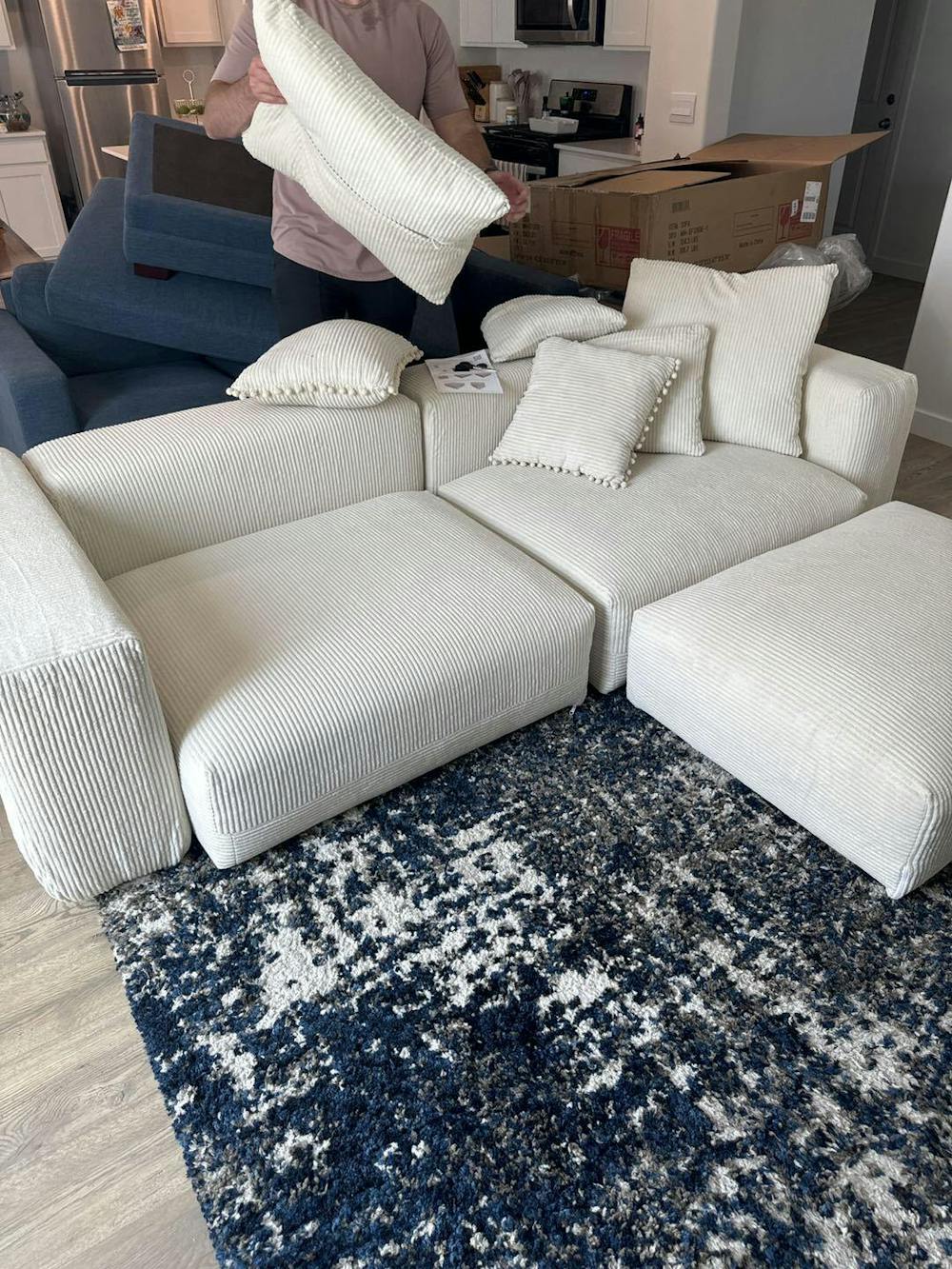 Matrix Modern Modular Sofas | 4-Piece Beige Corduroy L-Shaped Sectionals 3-seater