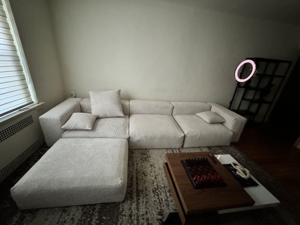 Matrix Modern Modular Sofas | 4-Piece Beige Corduroy L-Shaped Sectionals 3-seater