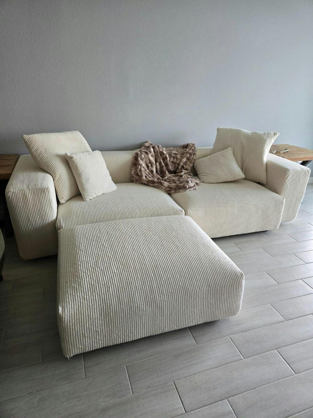 Matrix Modern Modular Sofas | 4-Piece Beige Corduroy L-Shaped Sectionals 3-seater