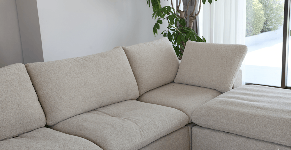 Deluxe Premium Cloud Sectional Sofas | 4-Piece Cotton and Linen Khaki L-Shaped Sectionals 120" Cloud-Like Comfort 3-seater