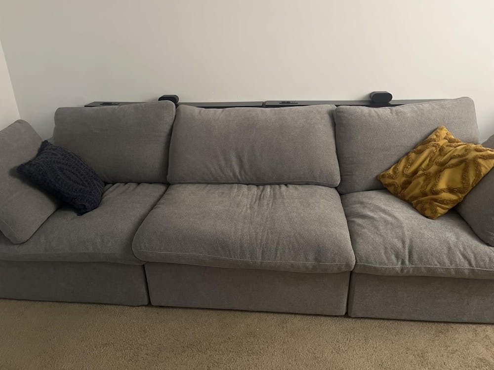 Deluxe Premium Cloud Sectional Sofas | 4-Piece Cotton and Linen Light Grey L-Shaped Sectionals 120" Removable & Washable Covers 3-seater