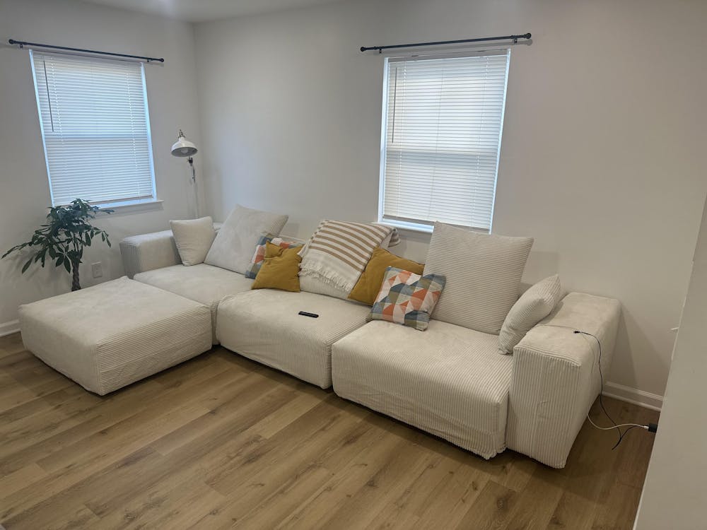 Matrix Modern Modular Sofas | 4-Piece Beige Corduroy L-Shaped Sectionals 3-seater