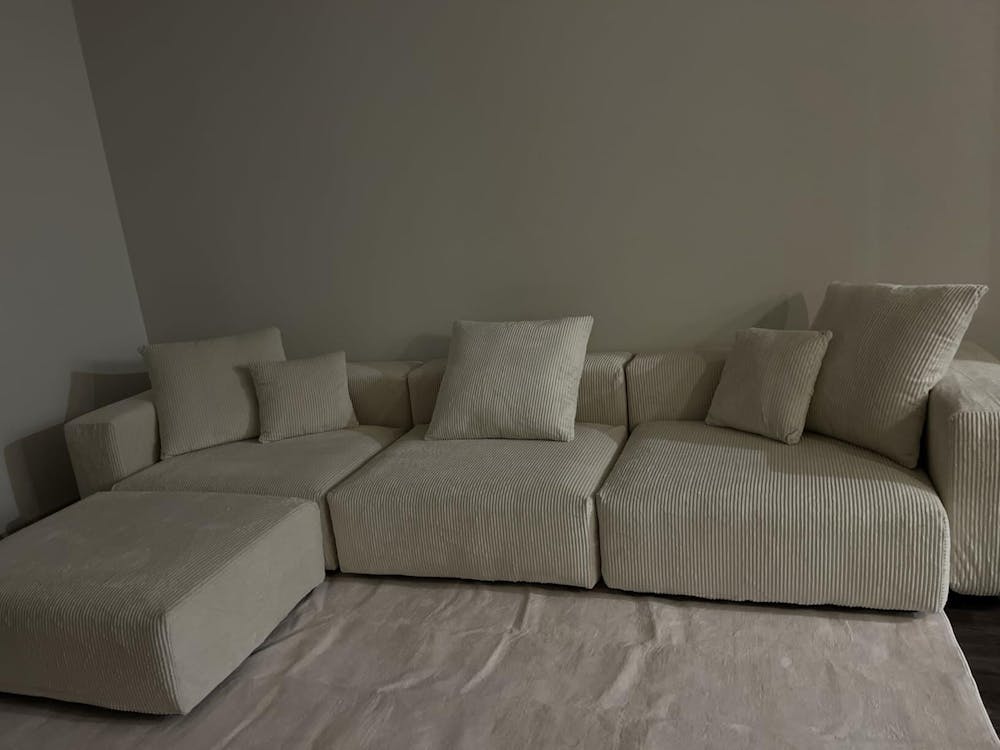 Matrix Modern Modular Sofas | 4-Piece Beige Corduroy L-Shaped Sectionals 3-seater