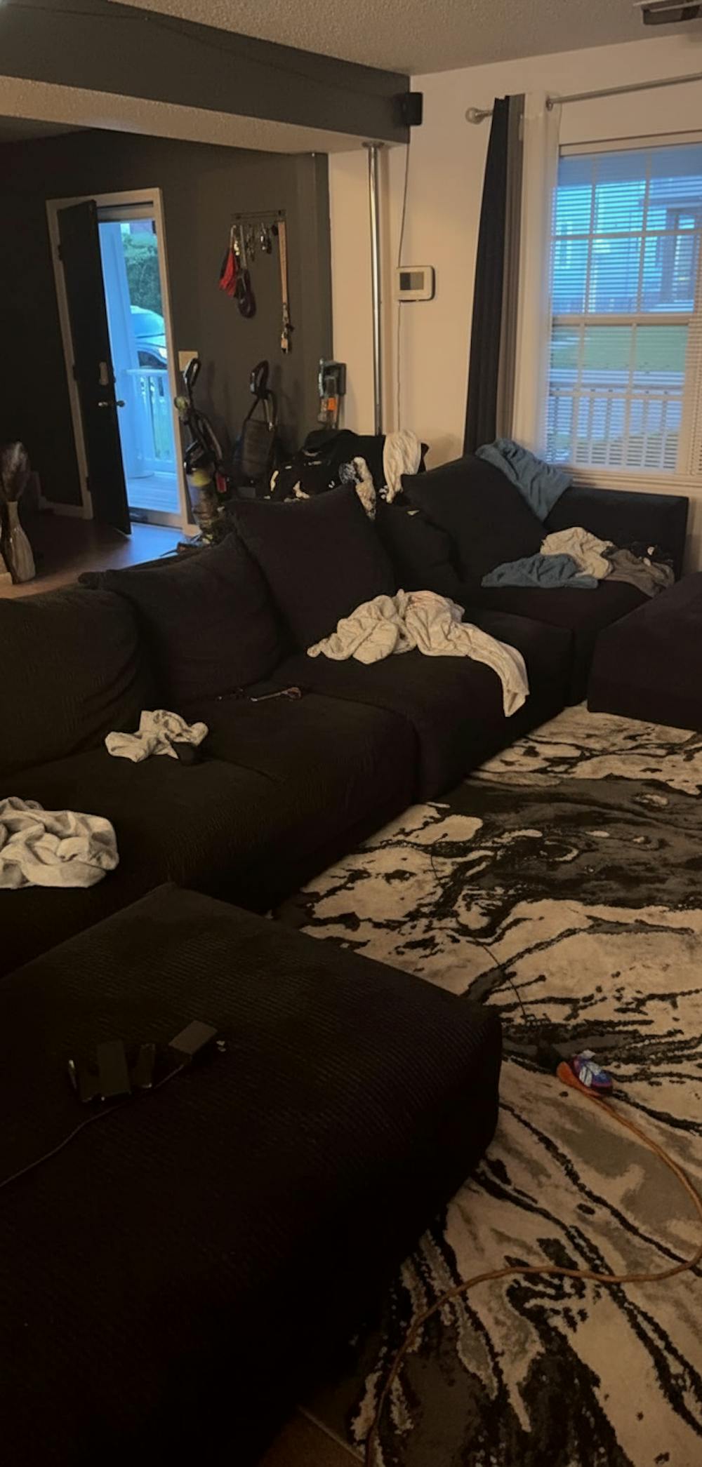 Matrix Modern Modular Sofas | 5-Piece Black Corduroy U-Shaped Sectionals 3-seater