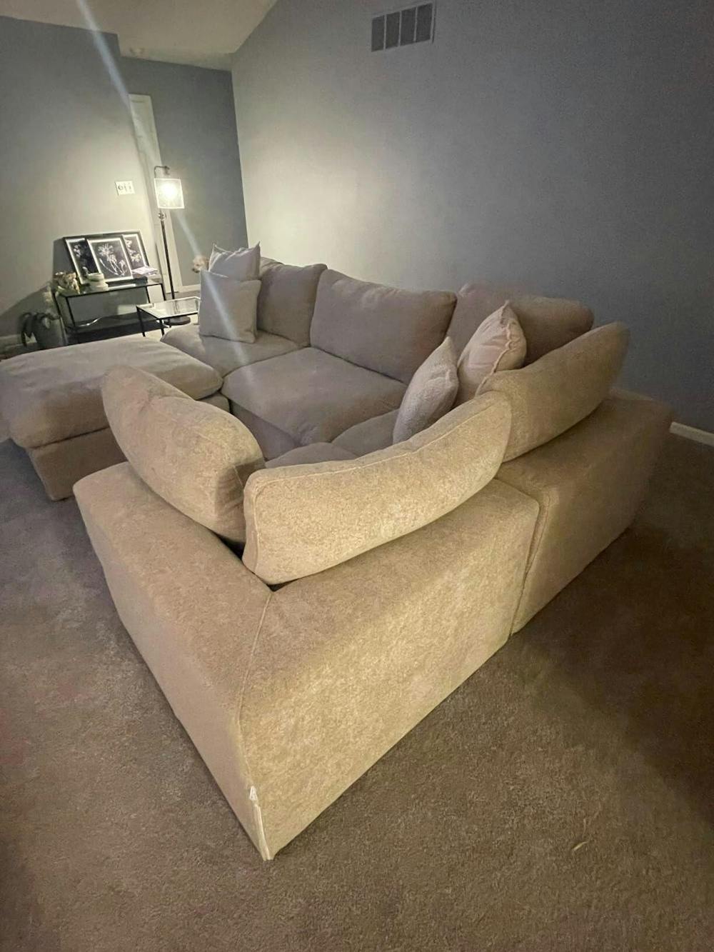 Deluxe Premium Cloud Sectional Sofas | 5-Piece Cotton and Linen Khaki L-Shaped Sectionals 160" Removable & Washable Covers 4-seater