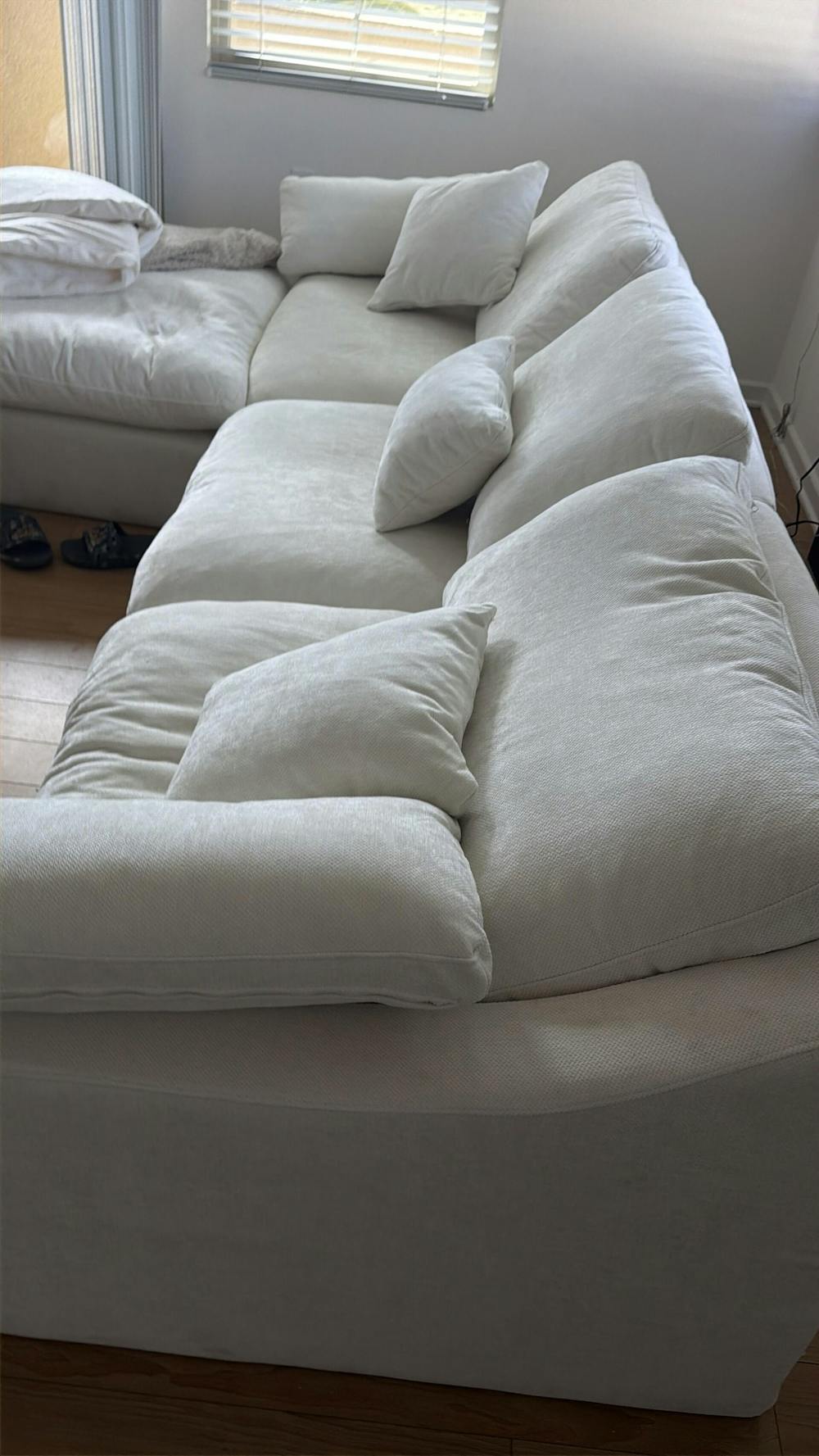 Deluxe Slope Cloud Sectional Sofas | 8-Piece Linen White Sofa Sets 160" Adjustable Backrest Pillows 6-seater