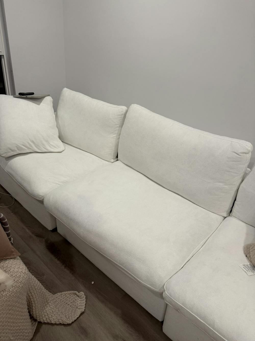 Deluxe Premium Cloud Sectional Sofas | 3-Piece Cotton and Linen White Couch Sectionals 120" Storage Ottoman 3-seater