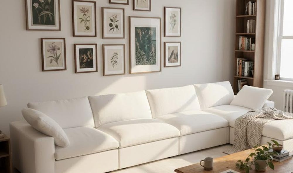 Deluxe Premium Cloud Sectional Sofas | 5-Piece Cotton and Linen White L-Shaped Sectionals 160" Removable & Washable Covers 4-seater