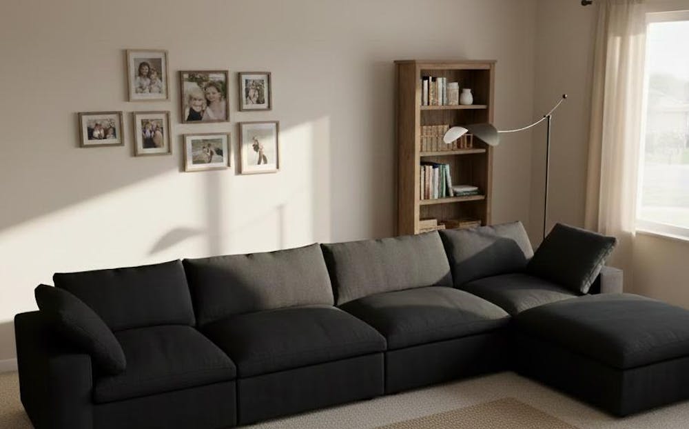 Deluxe Premium Cloud Sectional Sofas | 5-Piece Cotton and Linen Black L-Shaped Sectionals 160" Cloud-Like Comfort 4-seater