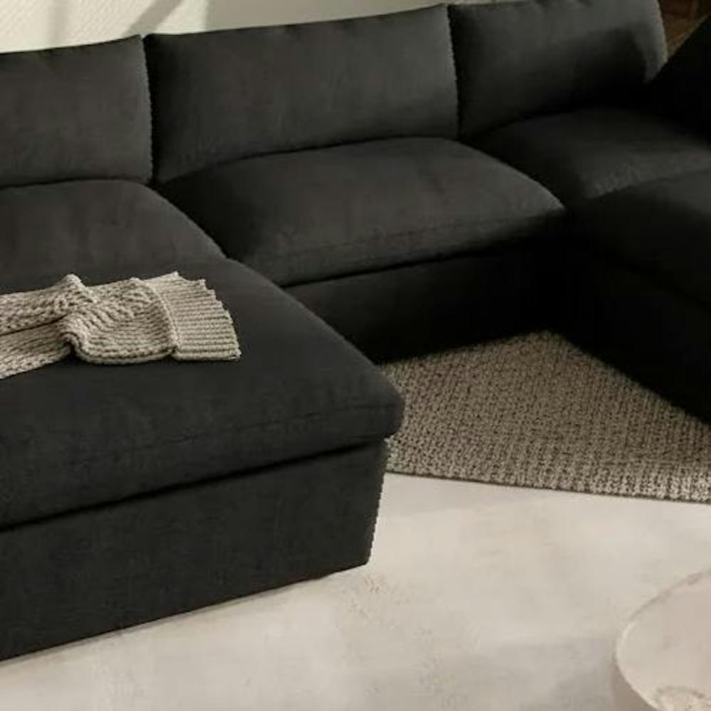 Deluxe Premium Cloud Sectional Sofas | 5-Piece Cotton and Linen Black U-shaped Sectionals 120" Removable & Washable Covers 3-seater