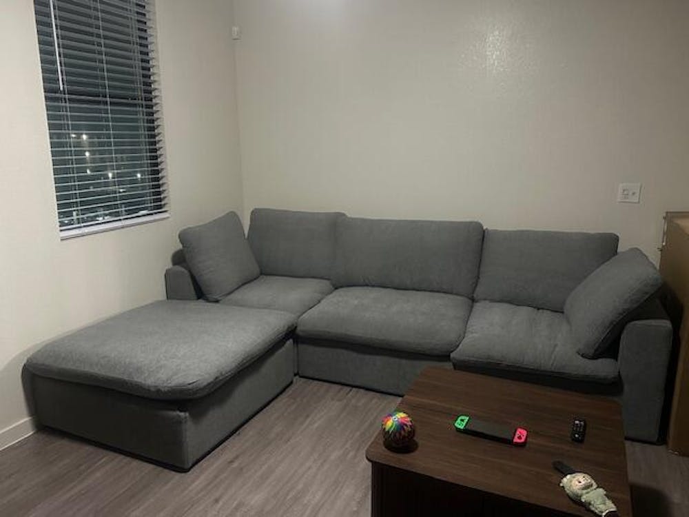 Deluxe Premium Cloud Sectional Sofas | 5-Piece Cotton and Linen Light Grey L-Shaped Sectionals 160" Removable & Washable Covers 4-seater