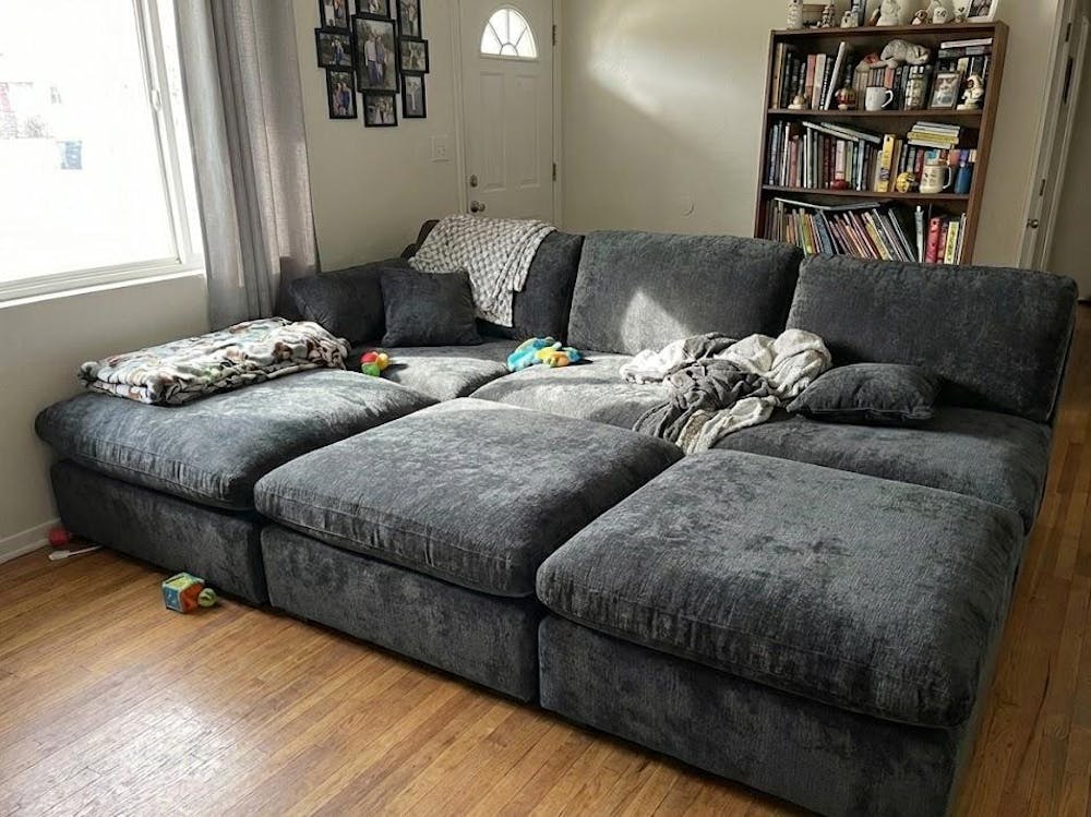 Deluxe Slope Cloud Sectional Sofas | 6-Piece Linen Black Pit Sectionals 120" Adjustable Backrest Pillows 3-seater