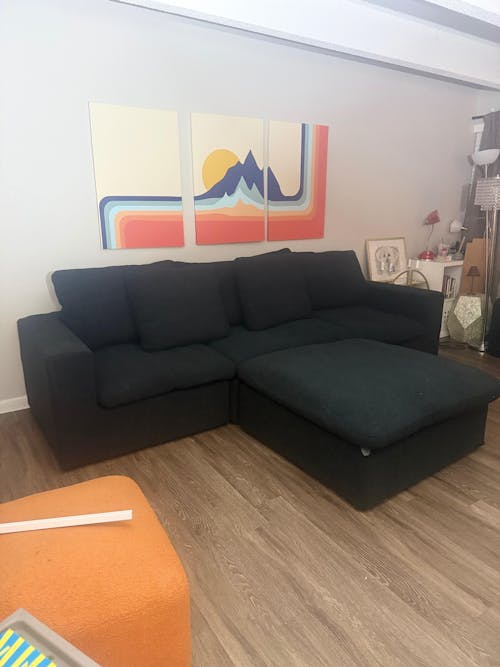 Deluxe Slope Cloud Sectional Sofas | 4-Piece Linen Black Couch Sectionals 120" Adjustable Backrest Pillows 3-Seater