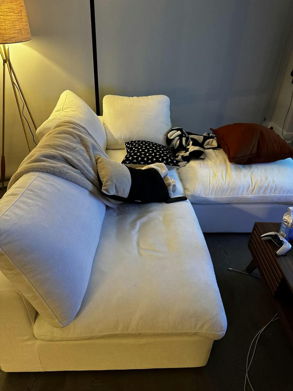 Deluxe Slope Cloud Sectional Sofas | 6-Piece Linen White U-shaped Sectionals 160" Adjustable Backrest Pillows 4-seater