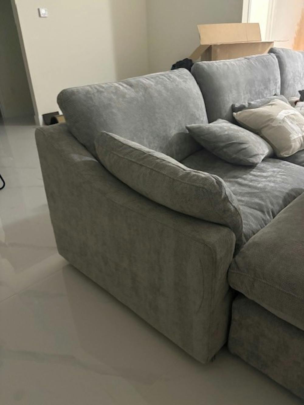 Deluxe Slope Cloud Sectional Sofas | 4-Piece Linen Light Grey Couch Sectionals 120" Adjustable Backrest Pillows 3-seater