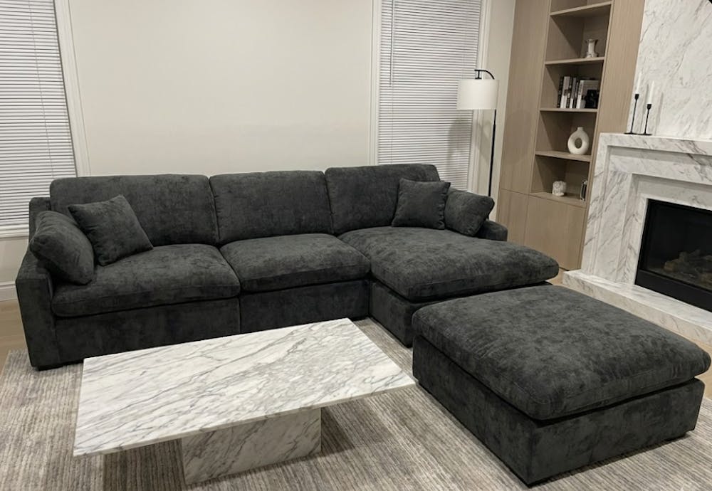 Deluxe Slope Cloud Sectional Sofas | 5-Piece Linen Black U-shaped Sectionals 120" Adjustable Backrest Pillows 3-seater