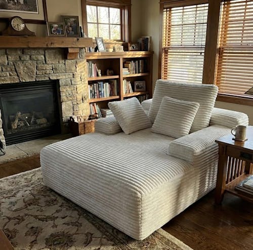 Essential Chaise Boneless Sofas | 1-Piece Corduroy Beige Single Sofa 1-Seater