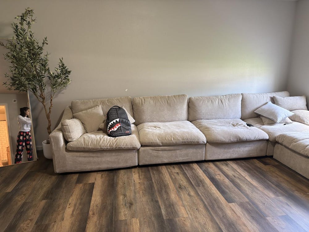 Deluxe Slope Cloud Sectional Sofas | 5-Piece Linen Khaki Sofa Sets 4-Seater With 1 Ottoman