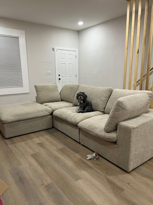 Deluxe Premium Cloud Sectional Sofas | 4-Piece Cotton and Linen Khaki L-Shaped Sectionals 120" Cloud-Like Comfort 3-Seater