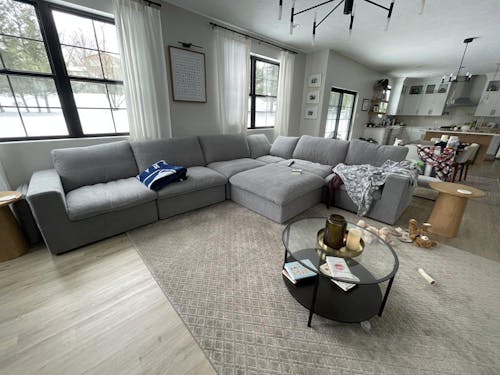 Deluxe Premium Cloud Sectional Sofas | 8-Piece Cotton and Linen Light Grey Sofa Sets 120" Cloud-Like Comfort 6-Seater