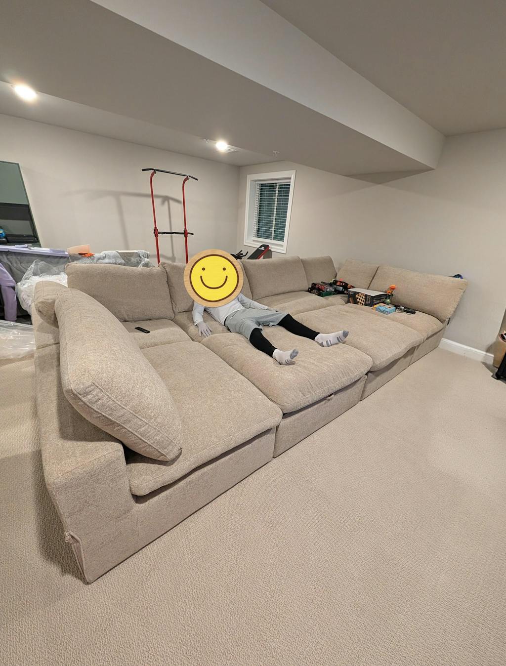 Deluxe Premium Cloud Sectional Sofas | 6-Piece Cotton and Linen Khaki U-shaped Sectionals 160" Cloud-Like Comfort 4-Seater