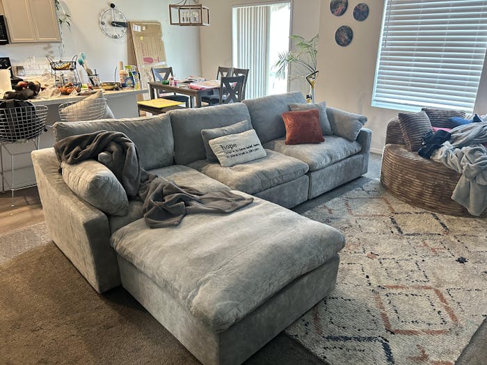 Deluxe Slope Cloud Sectional Sofas | 4-Piece Linen Light Grey Couch Sectionals 120" Adjustable Backrest Pillows 3-Seater