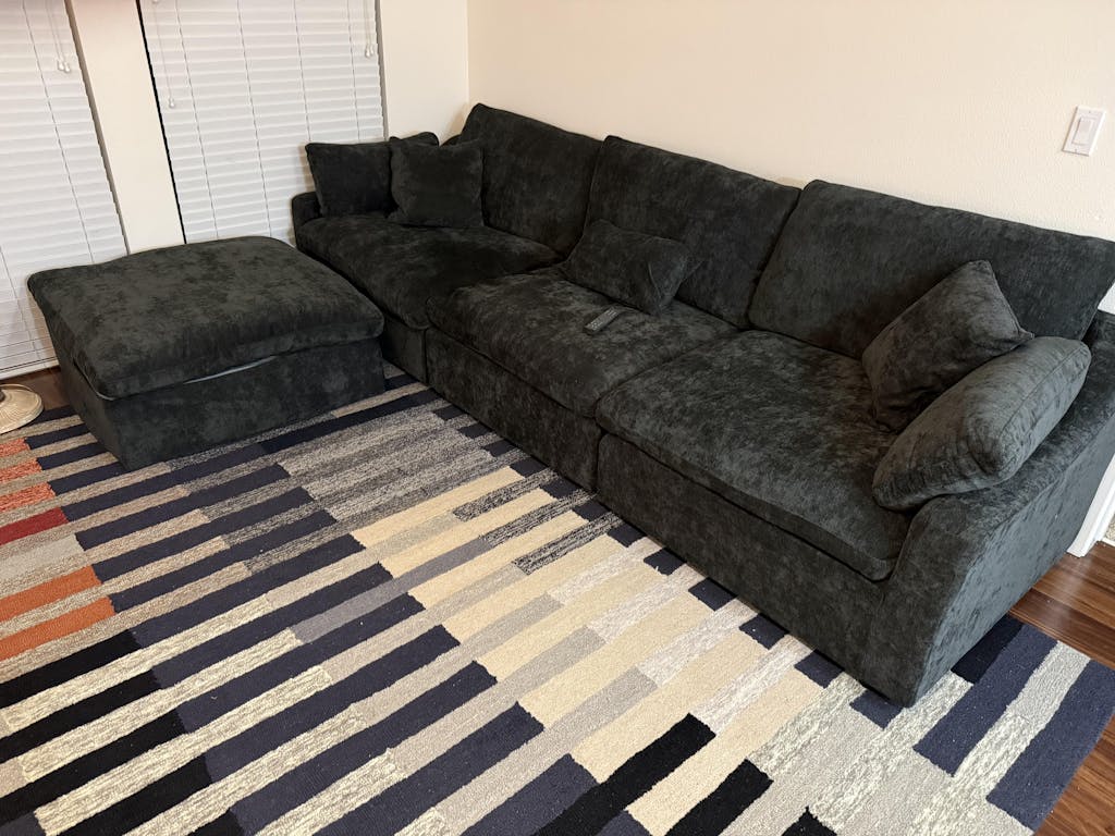 Deluxe Slope Cloud Sectional Sofas | 4-Piece Linen Black Couch Sectionals 120" Adjustable Backrest Pillows 3-Seater