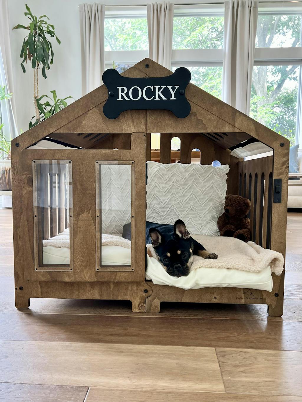 Walnut & Ivory Gabled Modern Dog Crate, Dog Bed, Dog Crate, Dog