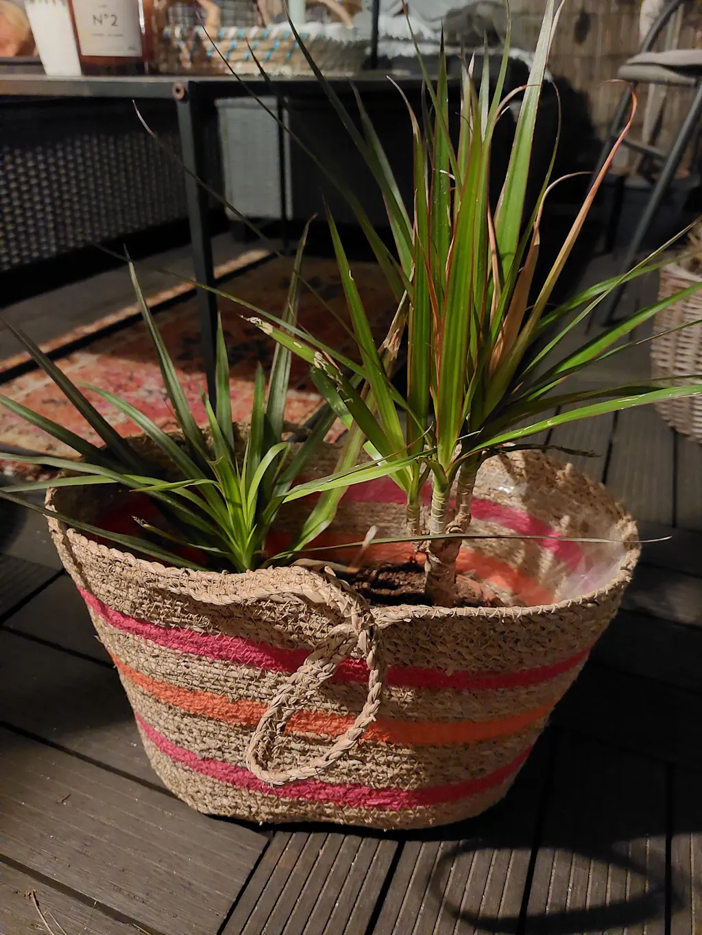 Tasche mit Einlage "Sunny Stripe" Seegras Natur Bunt 37cm