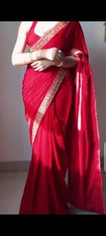Glimmering Embroidery Work Red  Color Ready To Wear Saree
