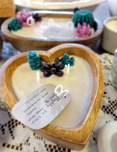 Heart BOHO Bowl - Deep Candle Ready (Volume .75lbs) 6"X 6" Wood Bowl