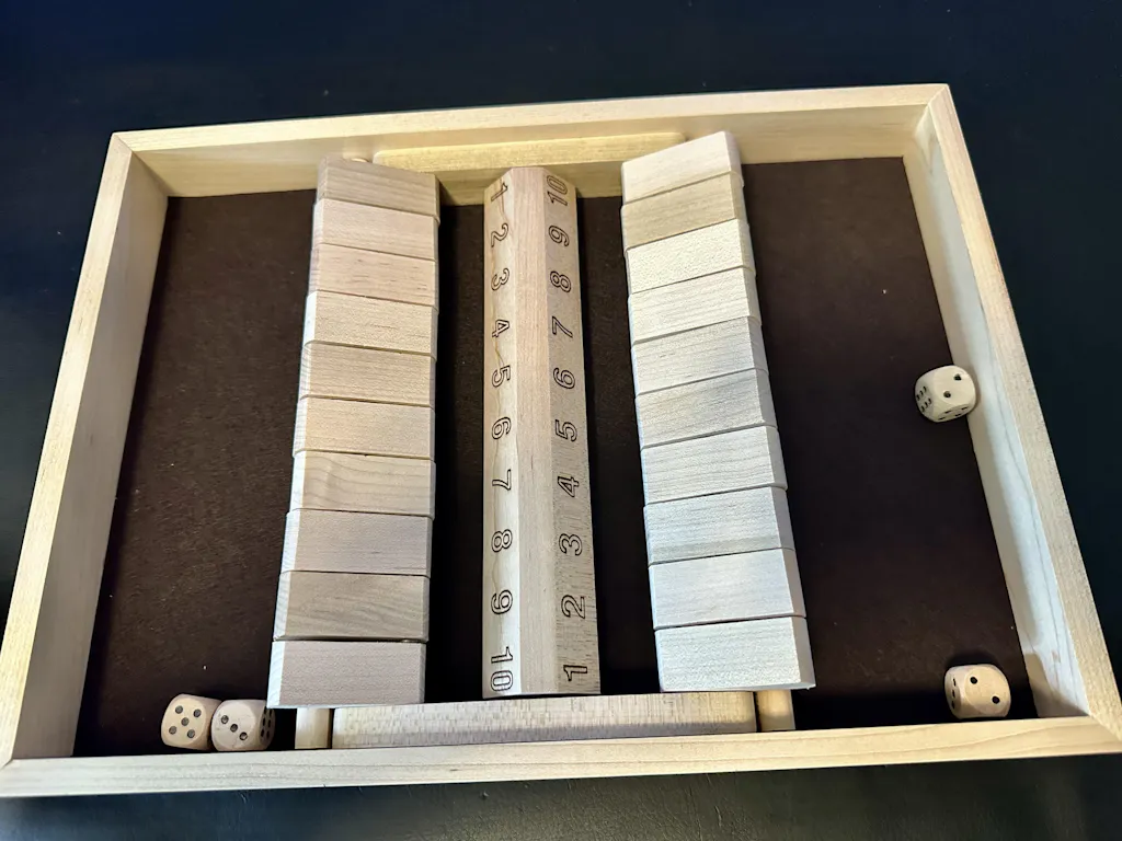 Shut The Box Gioco Dadi In Legno 2 Giocatori - 34 Cm - Tabellone Con Feltro Verde