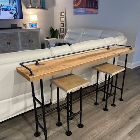 2" Thick Industrial Pipe Bar Table- Rustic Livingroom Table Solid Wood Buffet /Console