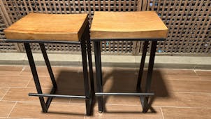 H25" /29" /33" | Industrial Wood Bar Stool with Black Metal Legs