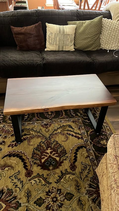 Live Edge Coffee Table, Rustic Wood Low Square Table with U Shape Metal Legs